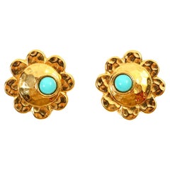 Orecchini vintage Carita Paris in oro e turchese finto, circa anni '80