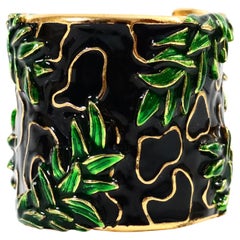 Retro Christian Dior Gold and Enamel Cloisonne Bamboo Look Cuff Circa 1990s