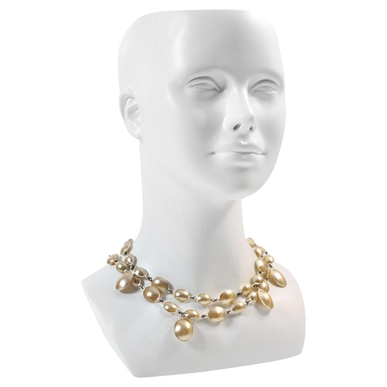 Pate De Verre Dangling Faux Pearl Necklace, circa 2000s