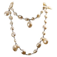 Vintage Pate De Verre Dangling Faux Pearl Necklace, Circa 2000s