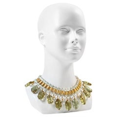 Vintage deLillo Gold Tone with Light Green Dangling Beads Necklace, circa 1970s
