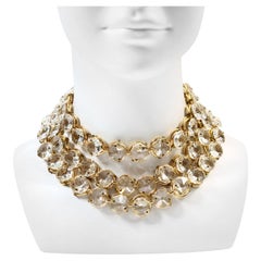 Vintage Poggi Paris Gold Tone with Large Crystals 3 Row Necklace, circa 1990s