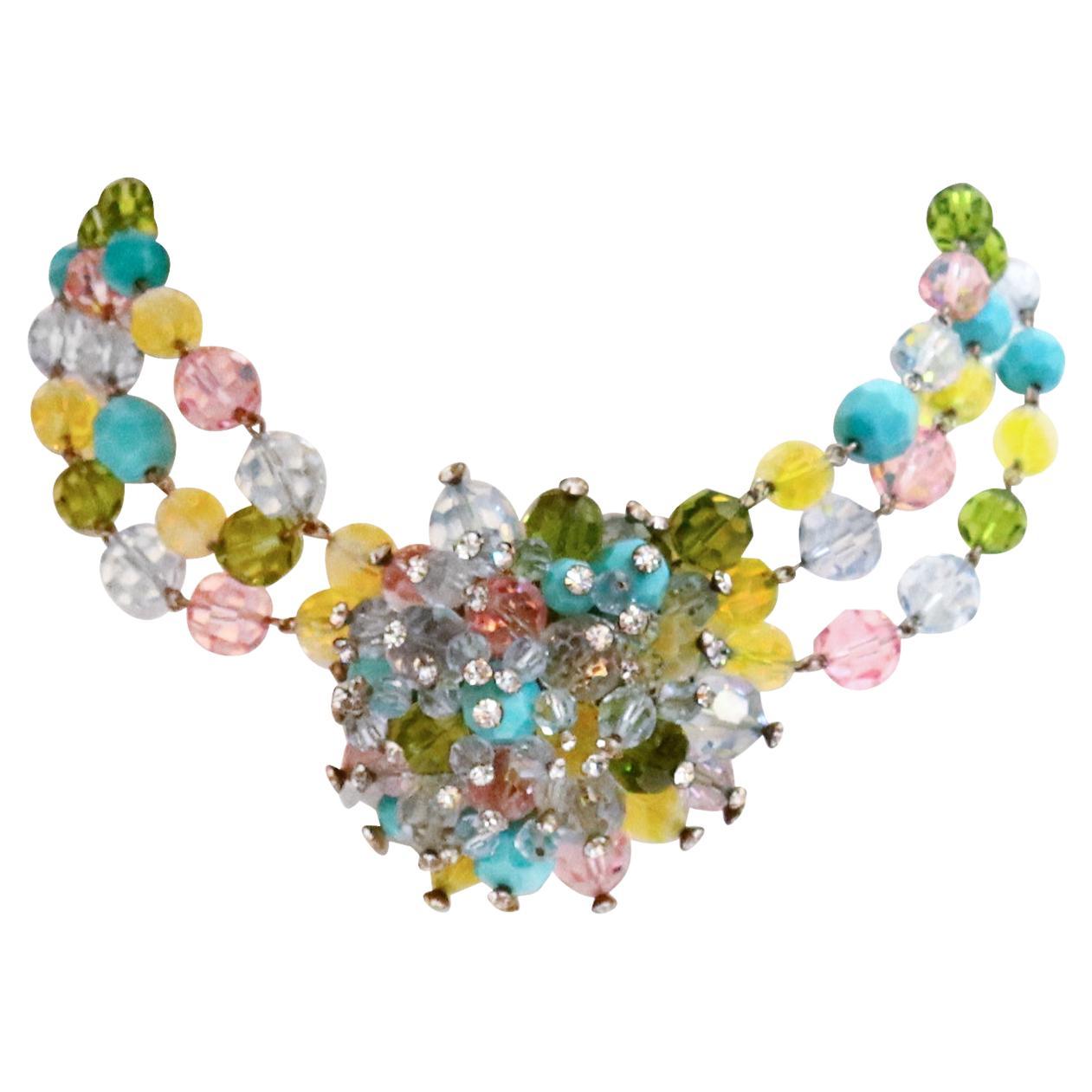 Vintage French Beaded Choker Necklace Circa 1980s. This is so gorgeous and needs to be on a neck to really show off.  I was told this is  Dior Couture Runway due to the colors and design. They are all light iridescent colors except for the matte