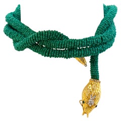Vintage KJL Collier de serpent perlé de couleur turquoise, circa 1960s