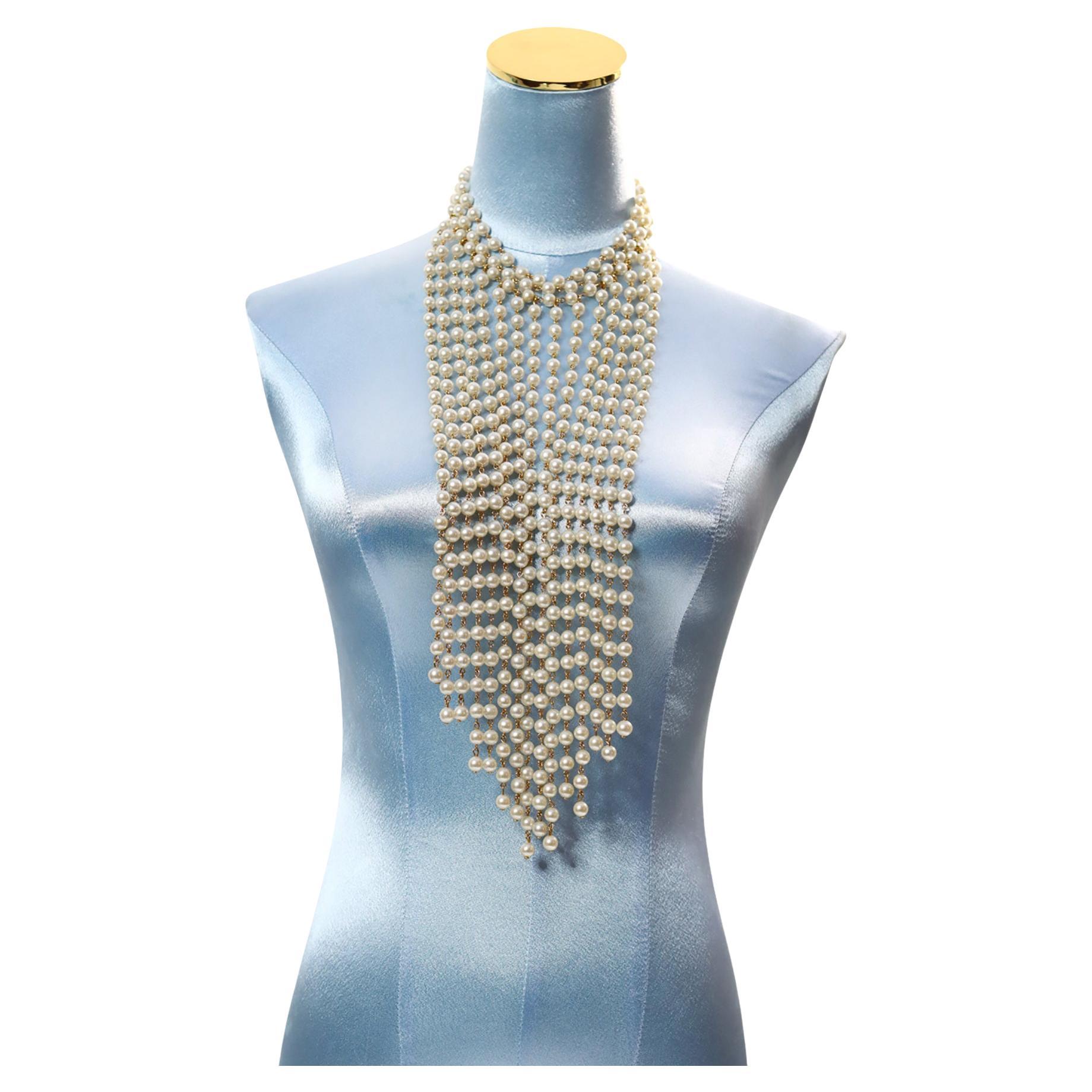 Collier ras du cou vintage en fausses perles avec un long collier en Cascade, circa 1990