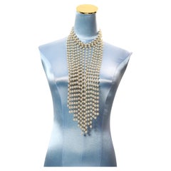Collier ras du cou vintage en fausses perles avec un long collier en Cascade, circa 1990