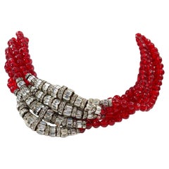Retro Anne Klein Couture Red and Diamante Necklace Circa 1980s