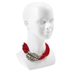 Vintage Anne Klein Couture Red and Diamante Necklace Circa 1980s
