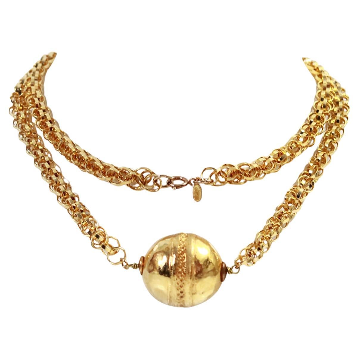 Collier long vintage en or de Cadoro avec Ball and Ball Circa 1980