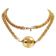 Vintage Cadoro Gold Tone Long Necklace with Ball Circa 1980s
