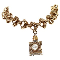 Used Made In France Gold Tone Bottle Necklace Circa 1980s