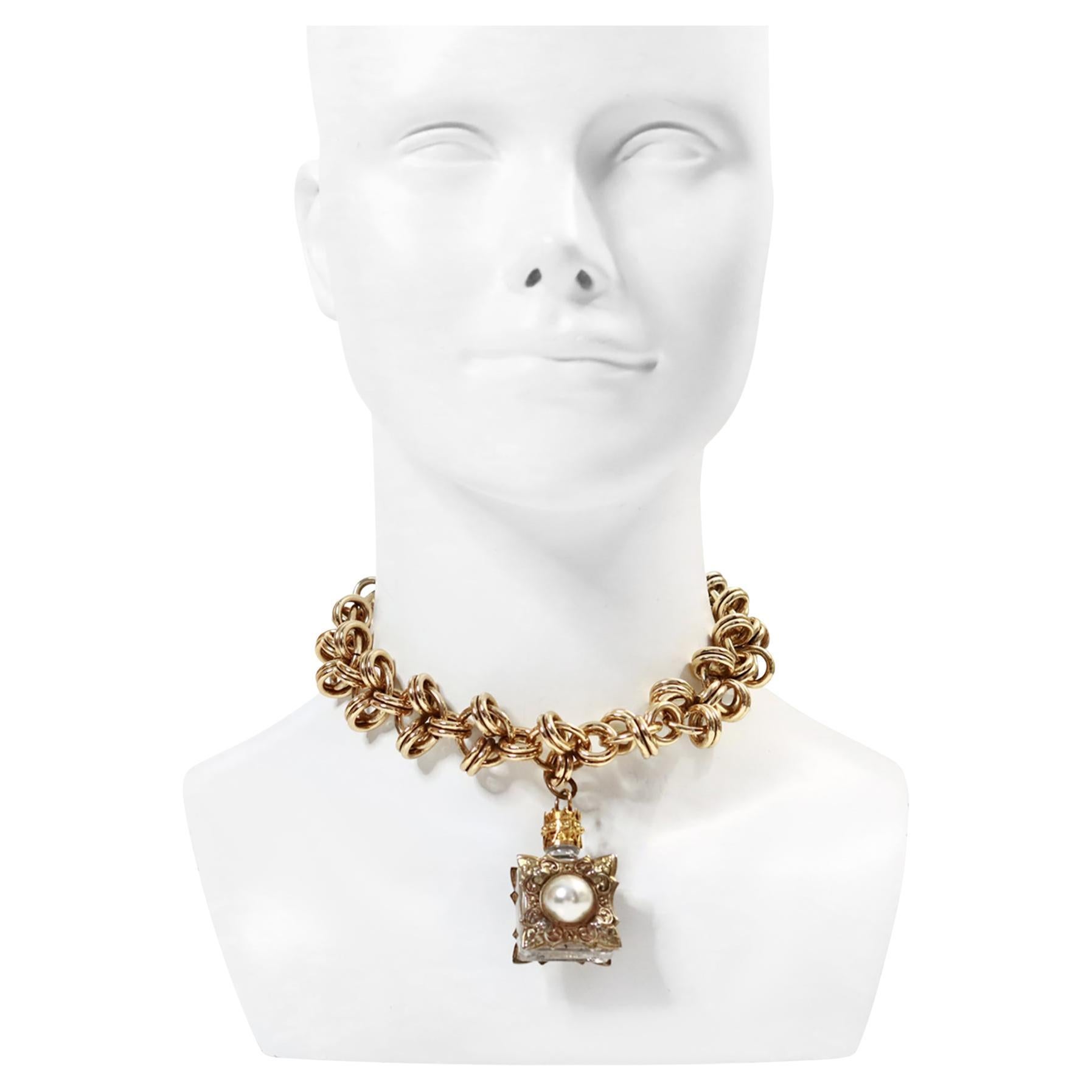 Collar Vintage Made In France Botella Tono Oro Circa 1980s