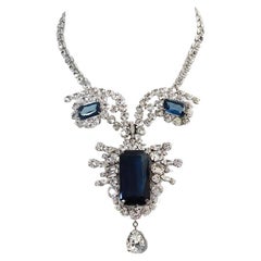 Vintage Diamante and Sapphire Drop Necklace Circa 1980's