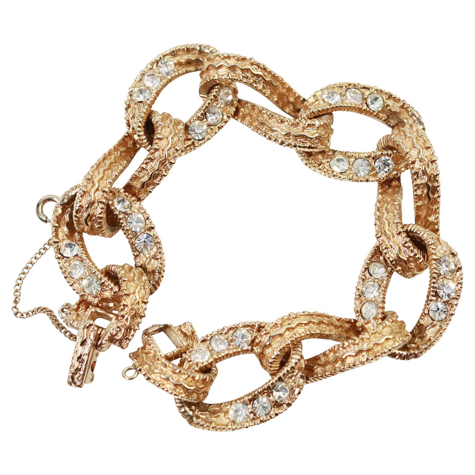 Bracciale vintage A Link con diamanti in tonalità oro di Ciner Circa 1980