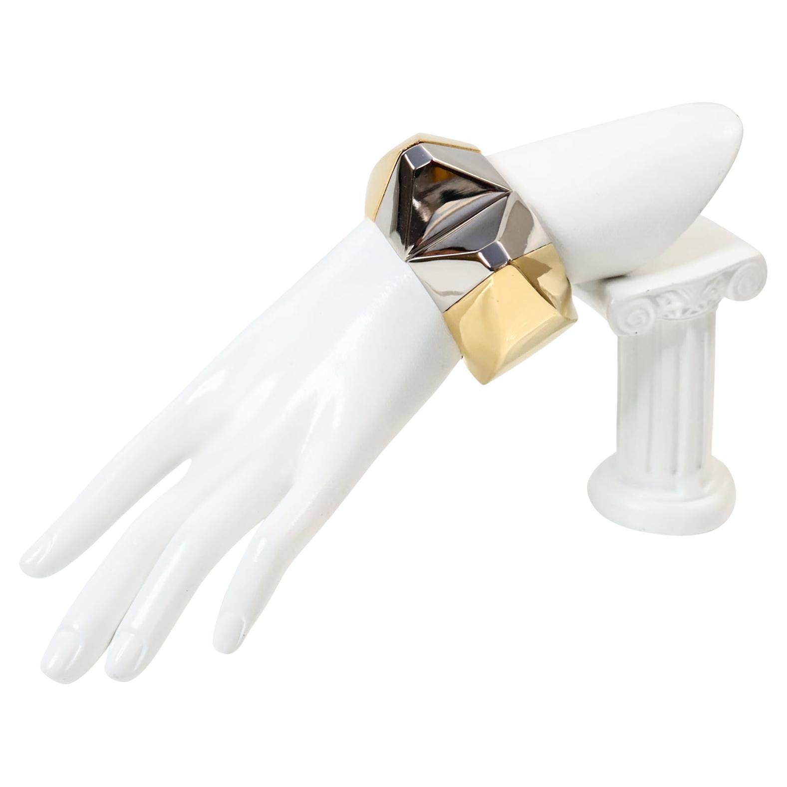 Vintage Vionnet Silver and Gold Cuff Bracelet Circa 1980 en vente