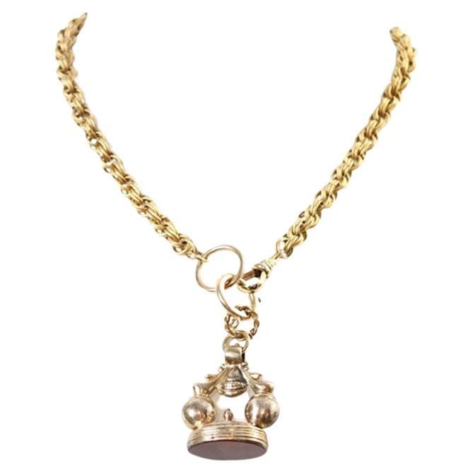Collana vintage A Link in tonalità oro con fob edoardiano, circa 1910 in vendita