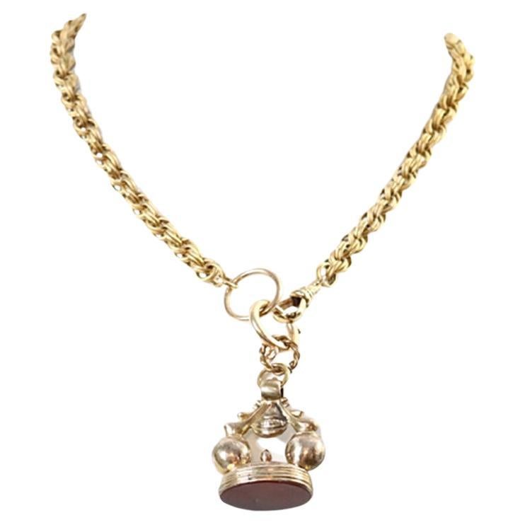 Collar vintage de eslabones dorados con leontina eduardiana Circa 1910s en venta