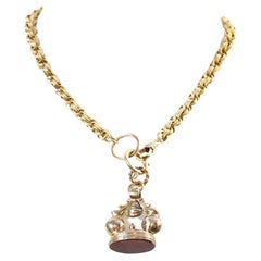 Collar vintage de eslabones dorados con leontina eduardiana Circa 1910s