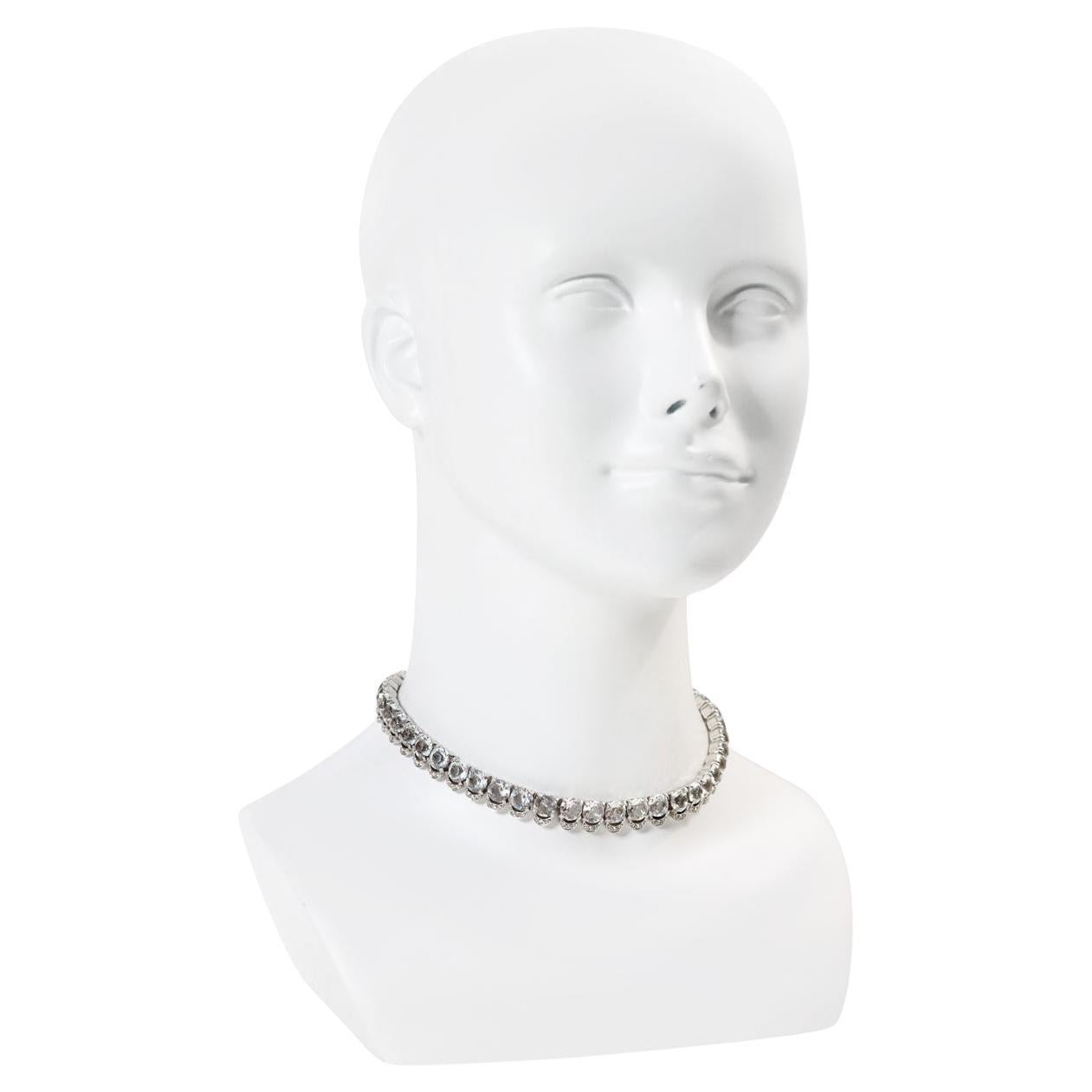 Vintage Diamante Round Shape With Pave Choker Necklace Circa 1980s