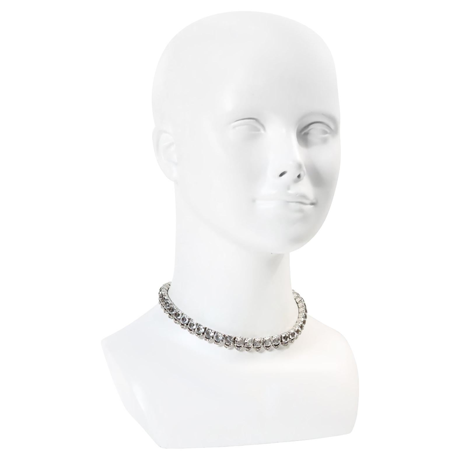 Collar Gargantilla Vintage Diamante Forma Redonda Con Pave Circa 1980s en venta