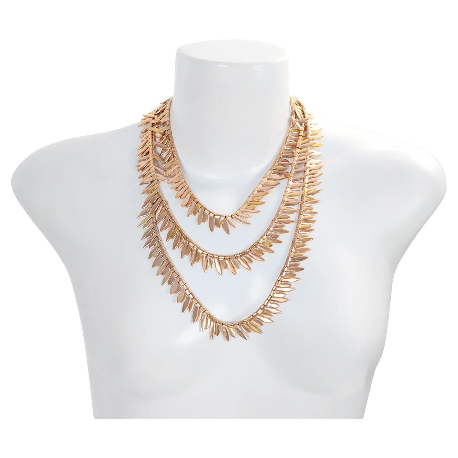 Vintage Anne Klein Couture Collana lunga in tonalità oro, circa anni '80