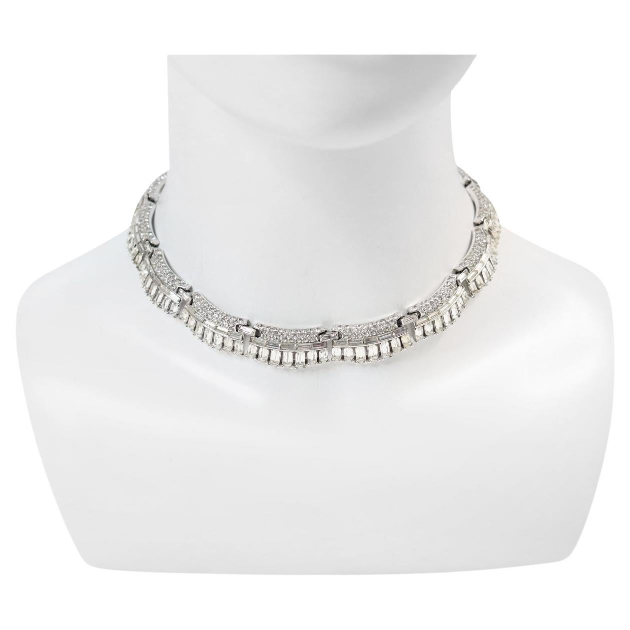 Vintage Trifari Baguette and Pave Choker  Necklace Circa 1960s