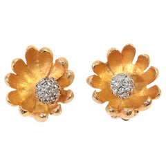Vintage Kramer Gold Tone Flower with Pave Circa 1970s