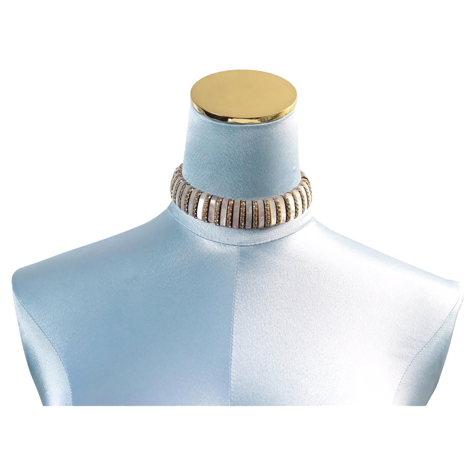 Modern Vintage Esha Randel MOP with Diamante Bars Choker Circa 1950s For Sale