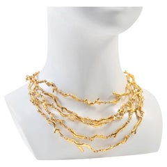 Vintage Ben Amun Gold Tone Five Row Branches Necklace, Circa 1980s