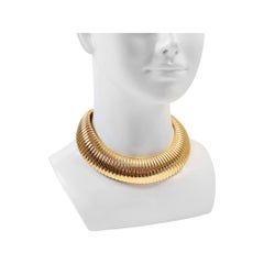 Vintage Gold Tone Wide Omega Choker Necklace, Circa 1990s