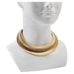 Vintage Gold Tone Wide Omega Choker Necklace, Circa 1990s