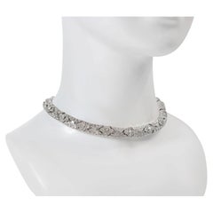 Collier ras-du-cou vintage Ciner à maillons argentés ornés de strass, vers les années 1980