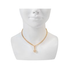 Vintage Gold Tone German Link Chain With Pave Pendant, Circa 1990s