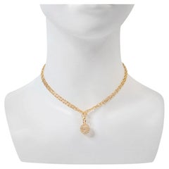 Vintage Gold Tone German Link Chain With Pave Pendant, Circa 1990s