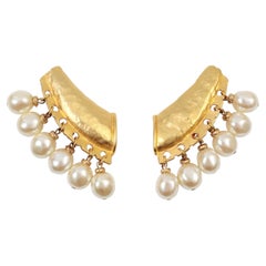 Vintage Van Wyk Gold Tone With Faux Pearls Dangling Earrings Circa 1990's