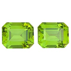 6.80 Carat Natural Loose Apple Color Peridot Pair Emerald Cut Pakistan Gemstones