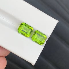 6.80 Carat Natural Loose Apple Color Peridot Pair Emerald Cut Pakistan Gemstones