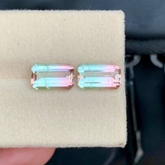 3.95 Carat Natural Bicolor Watermelon Tourmaline Pair Emerald Cut Gemstone