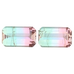 3.95 Carat Natural Bicolor Watermelon Tourmaline Pair Emerald Cut Gemstone