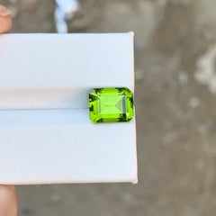 3.90 Carat Natural Loose Apple Green Peridot Emerald Cut Pakistani Gemstone