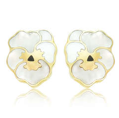 Tiffany & Co Mother of Pearl, Onyx and Gold Pansy Earrings