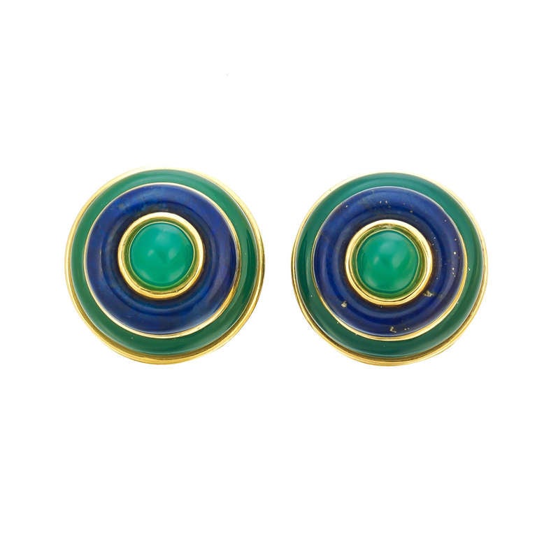 Tiffany and Co. Lapis Chrysoprase Gold Earrings at 1stDibs
