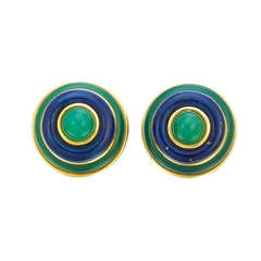 Tiffany & Co. Lapis Chrysoprase Gold Earrings