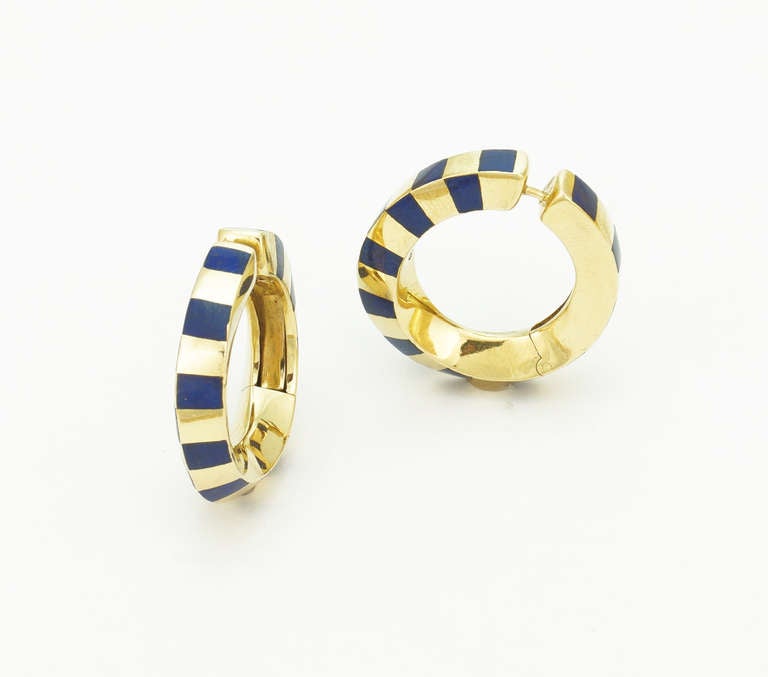 Featuring a pair of 18k Gold and Lapis Lazuli Earrings by Angela Cummings for Tiffany & Co. The earrings are for pierced and non pierced ears. Signed Tiffany & Co.