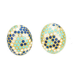 Angela Cummings Lapis, Turquoise, Mother of Pearl and Gold Earrings