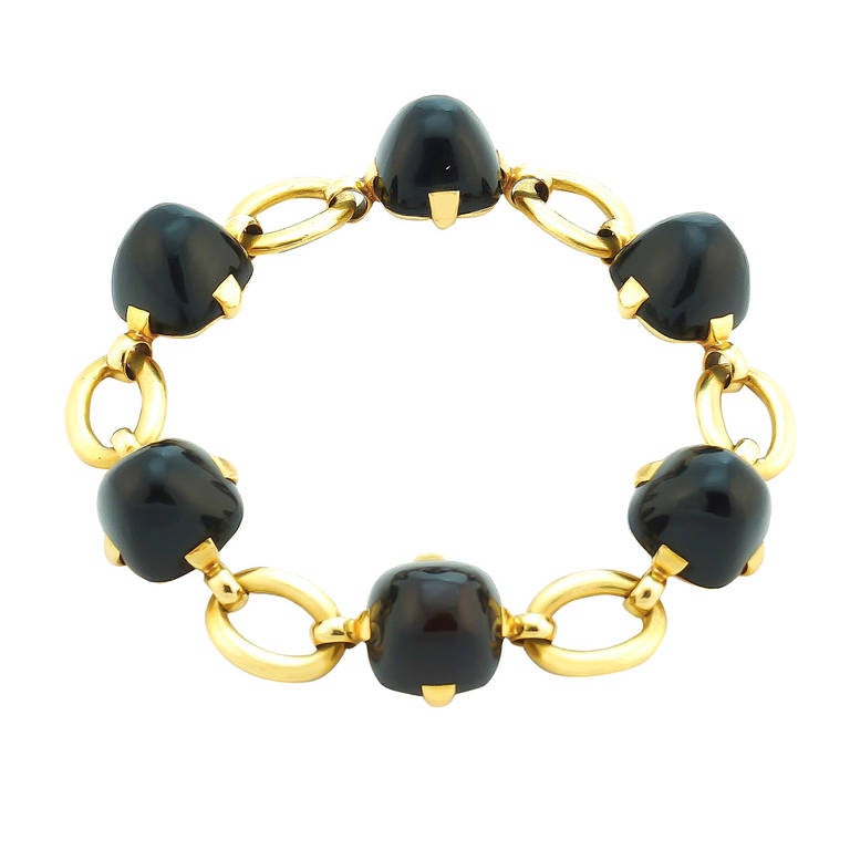 Marzo Art Deco Onyx Gold Bracelet For Sale