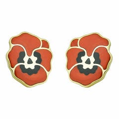 Tiffany & Co. Coral Onyx Gold Pansy Earrings