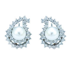Angela Cummings South Sea Pearl Diamond Platinum Earrings