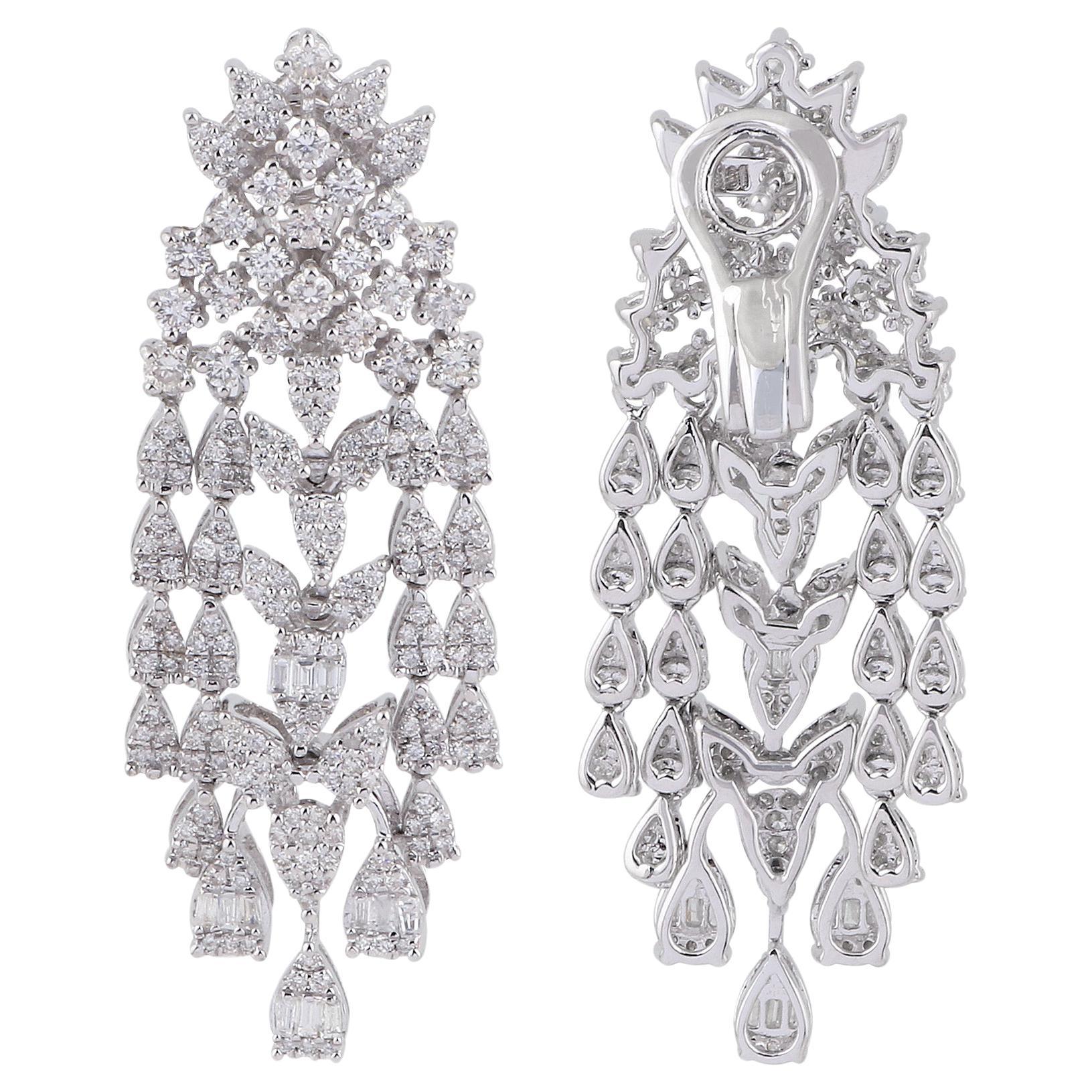 Boucles d'oreilles chandelier en or blanc 18k avec diamant naturel de couleur HI et de pureté SI en vente