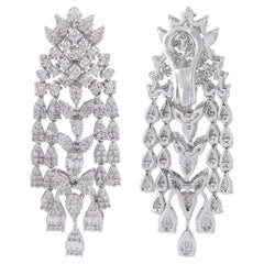 Boucles d'oreilles chandelier en or blanc 18k avec diamant naturel de couleur HI et de pureté SI